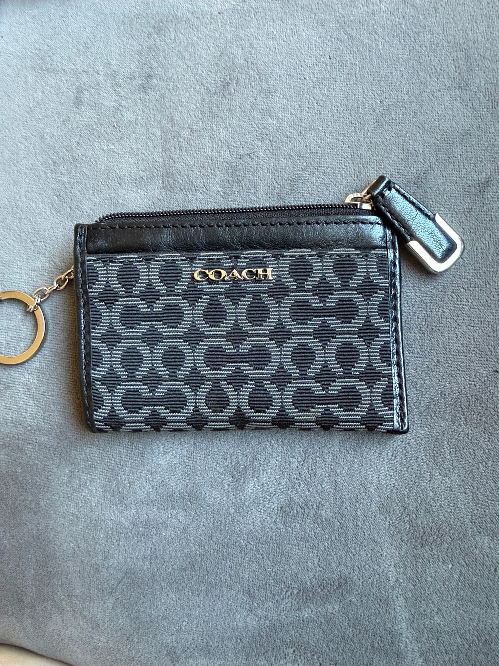 Coach Black Signature Jacquard Card Case with Key Ring